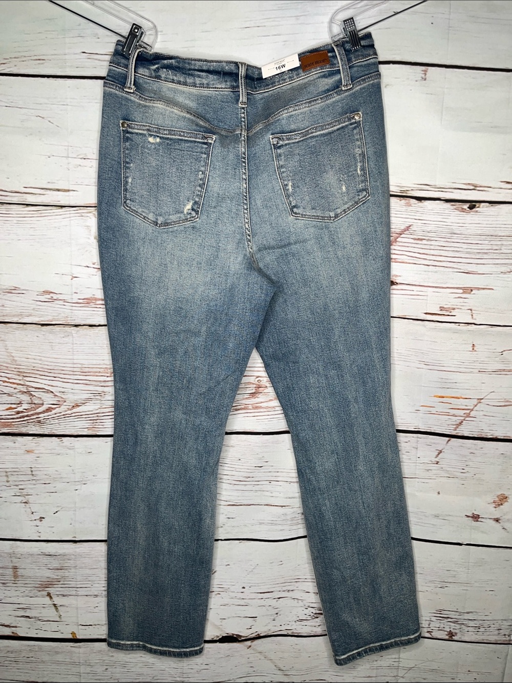 Judy Blue NWT Size 16W Blue Denim Distressed High Waist Straight Fit Jeans - Picture 2 of 3